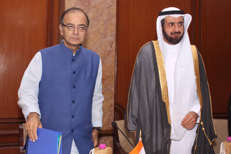 Union Minister for Finance, Corporate Affairs, and Information and Broadcasting Arun Jaitley with Saudi Arabia's Commerce and Industry Minister Tawfiq Bin Fawzan Al Rabiah during the 11th meeting of the India-Saudi Arabia Joint Commission, in New Delhi