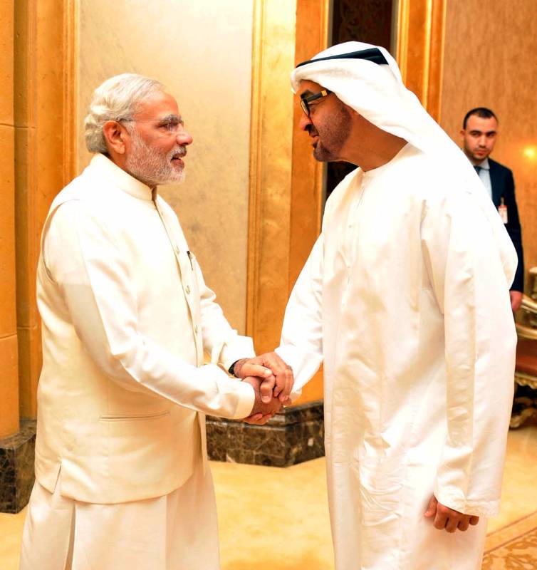 Prime Minister Narendra Modi  with Crown Prince Mohammed bin Zayed Al nahyan at Abu Dhabi, UAE