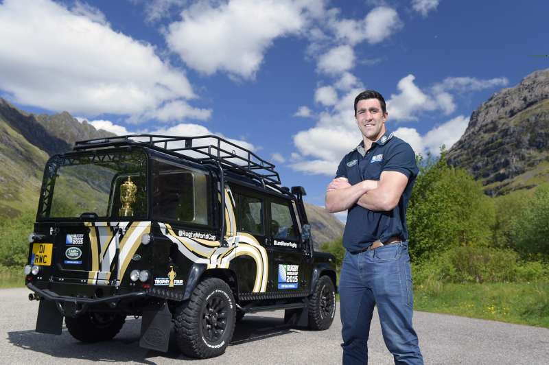 Land Rover ambassador Kelly Brown with the Rugby World Cup 2015 Defender