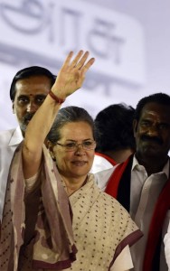 Chennai: Congress chief Sonia Gandhi during a party rally ahead of Tamil Nadu legislative assembly elections in Chennai, on May 5, 2016. (Photo: IANS)