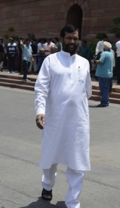 New Delhi: Union Minister for Consumer Affairs, Food and Public Distribution Ram Vilas Paswan after the Cabinet meeting at the Parliament in New Delhi on May 11, 2016. (Photo: IANS)