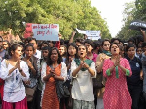 AISA activists stage a demonstration against ABVP at Ramjas College in New Delhi (Photo: IANS)