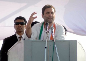 Congress vice-president Rahul Gandhi during a party rally in Banda, Uttar Pradesh (Photo: IANS)