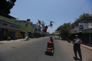 Chennai: Police use drones as survilliance in the Lockdown areas of Chennai during the nationwide lockdown in the wake of  COVID 19 Coronavirus pandemic on April 4, 2020. (Photo: IANS)