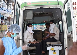 Patna: Three suspected COVID-19 patients being taken for medical check-up during the 21-day nationwide lockdown (that entered the 12th day) imposed as a precautionary measure to contain the spread of coronavirus, in Patna on Apr 5, 2020. (Photo: IANS)