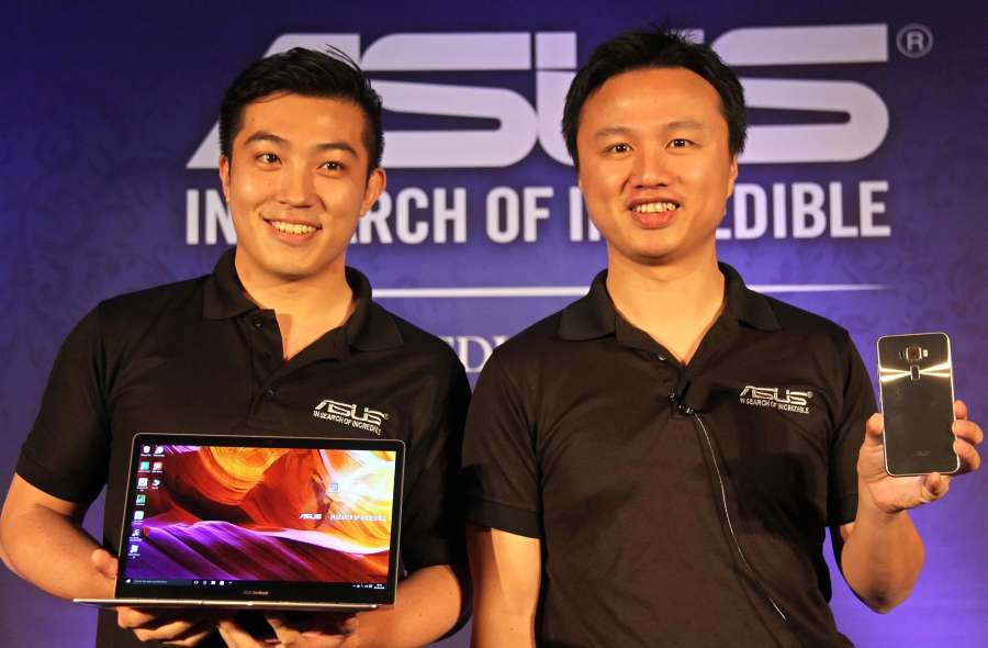 Bengaluru: ASUS India South Asia and Country Head and Regional Head Peter Chang and Karnataka Head Charlie during the launch of ZenFone3 in Bengaluru on Aug 30, 2016. (Photo: IANS)