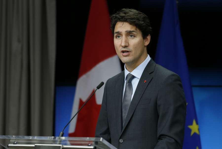 BRUSSELS, Oct. 30, 2016 (Xinhua) -- Canadian Prime Minister Justin Trudeau addresses a press conference after the EU-Canada Summit in Brussels, Belgium, Oct. 30, 2016. The European Union (EU) and Canada signed the Comprehensive Economic and Trade Agreement, or CETA, on Sunday in the wake of a weeks-long Belgian drama. (Xinhua/Ye Pingfan/IANS)