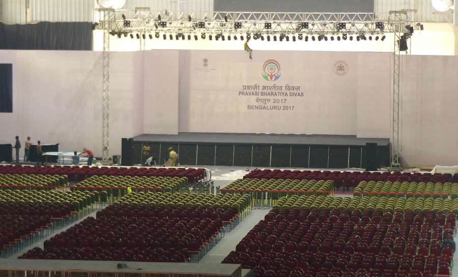 Preparations in full swing for the Pravasi Bharatiya Divas 2017 conference to be held at Bangalore International Exhibition Centre at Tumkur Road, in Bengaluru - photo by IANS