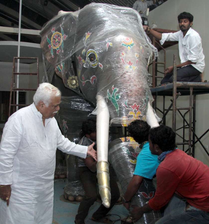 Karnataka Minister for Heavy Industries and Tourism RV Deshpande with officials inspected the preparation work for the Pravasi Bharatiya Divas 2017 conference to be held at Bangalore International Exhibition Centre at Tumkur Road, in Bengaluru - photo by IANS.