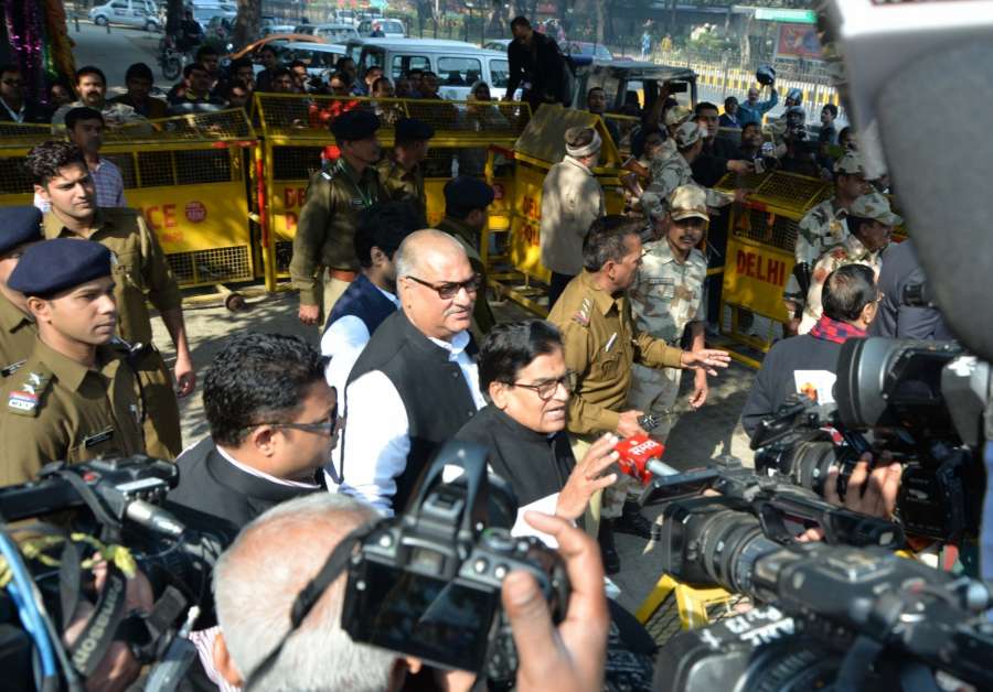 New Delhi: Rajya Sabha MP Ram Gopal Yadav arrives at election commission in New Delhi, on Jan 3, 2017. (Photo: IANS)