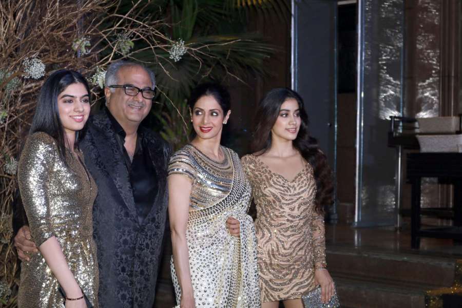 Mumbai: Filmmaker Boney Kapoor along with his wife Sridevi and daughters Jhanvi and Khushi during the birthday celebrations of fashion designer Manish Malhotra, in Mumbai, on Dec 5, 2016. (Photo: IANS) by . 