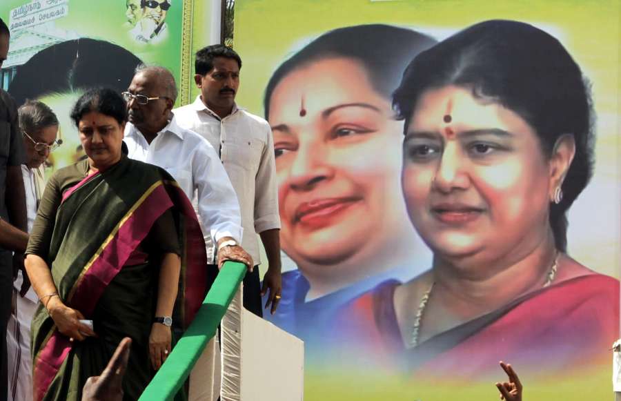 Chennai: AIADMK leader Sasikala Natarajan arrives to attend a party programme where she formally took over as the All India Anna Dravida Munnetra Kazhagam's general secretary - the post Jayalalithaa held before she passed away earlier this month, in Chennai on Dec 31, 2016. (Photo: IANS) by . 