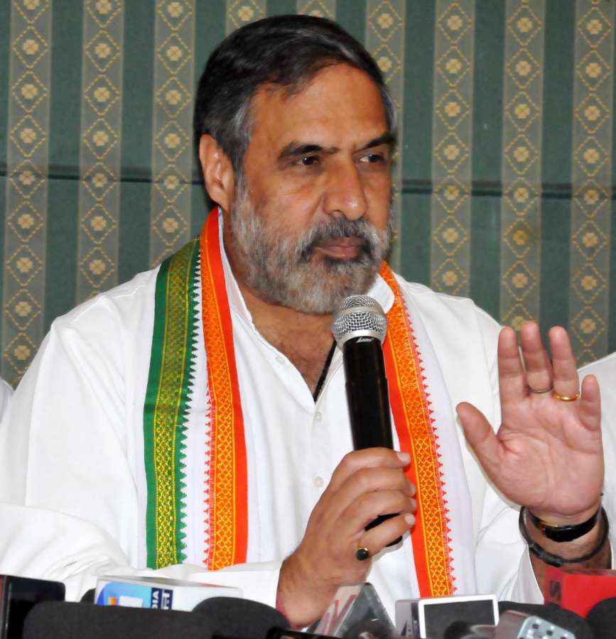 Union Commerce and Industry Minister and Congress leader Anand Sharma addresses a press conference in Amritsar on April 20, 2014. (Photo: IANS) by . 