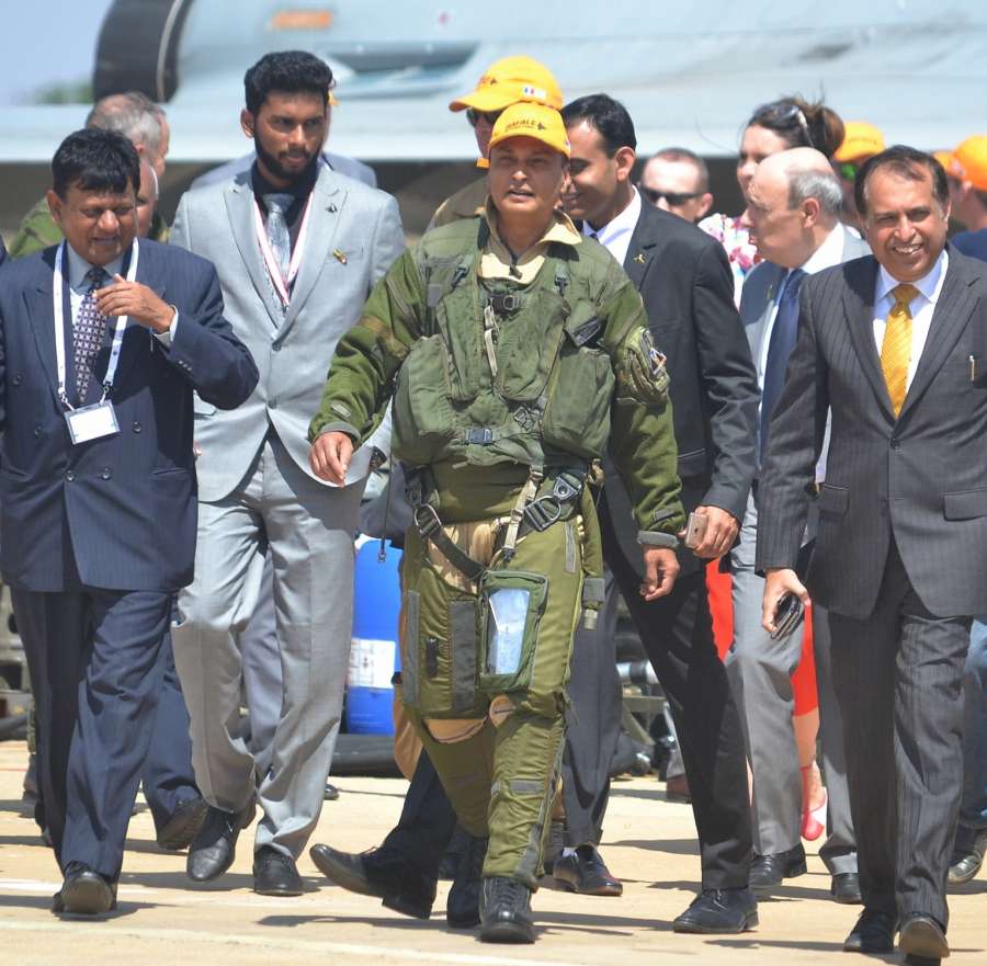 Bengaluru: Reliance ADAG chairman Anil Ambani arrives to fly in the cockpit of a Rafale fighter during Aero India 2017 at Yelahanka Air Force Station in Bengaluru, on Feb 15, 2017. (Photo: IANS) by . 