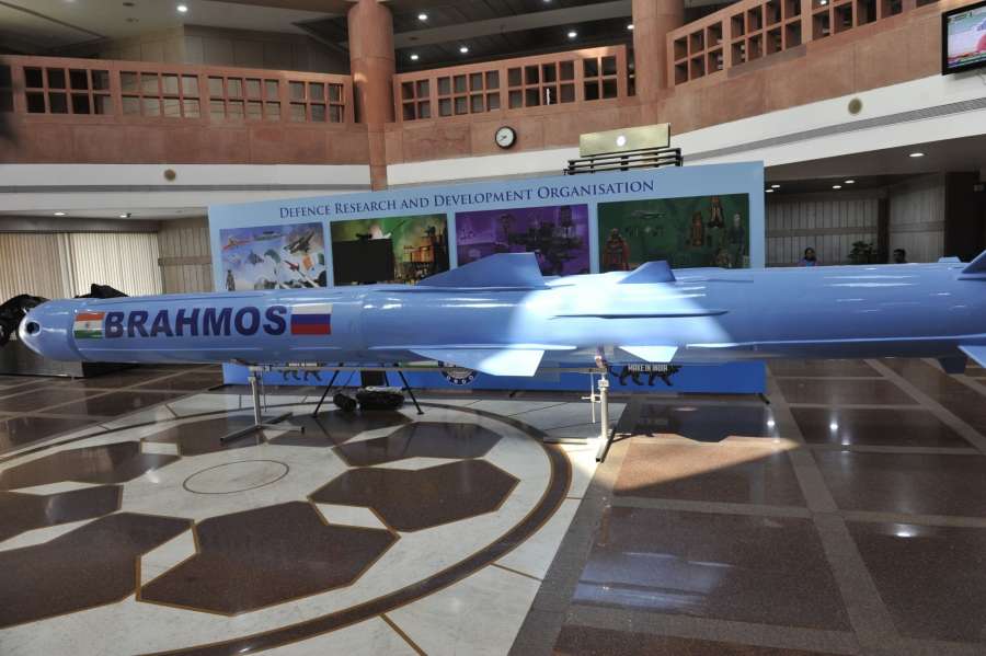 New Delhi: A BrahMos missile on display at Parliament Library ahead of Defence Research and Development Organisation (DRDO) exhibition in New Delhi, on Aug 2, 2016. (Photo: Amlan Paliwal/IANS) by . 