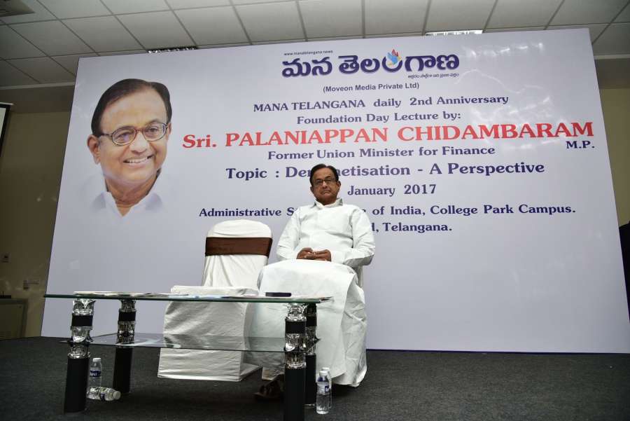 Hyderabad: Congress leader P. Chidambaram addresses during a programme in Hyderabad, on Jan 29, 2017. (Photo: IANS) by .