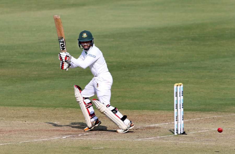 Hyderabad: Mominul Haque in action on the fourth day of the only test match between India and Bangladesh in Hyderabad on Feb. 12, 2017. (Photo: Surjeet Yadav/IANS) by . 