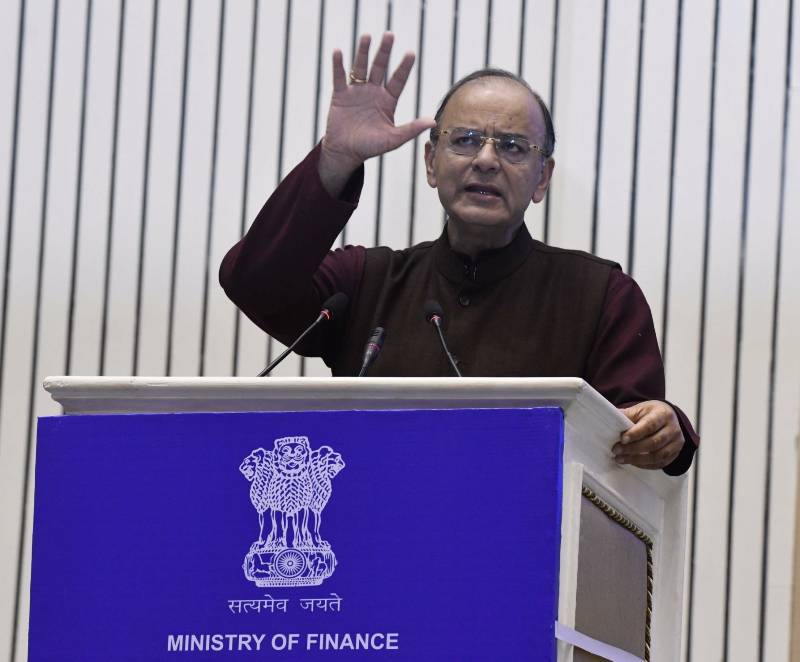 Lucknow: Union Finance Minister and BJP leader Arun Jaitley addresses a press conference in Lucknow on Feb 14, 2017. (Photo: IANS) by . 