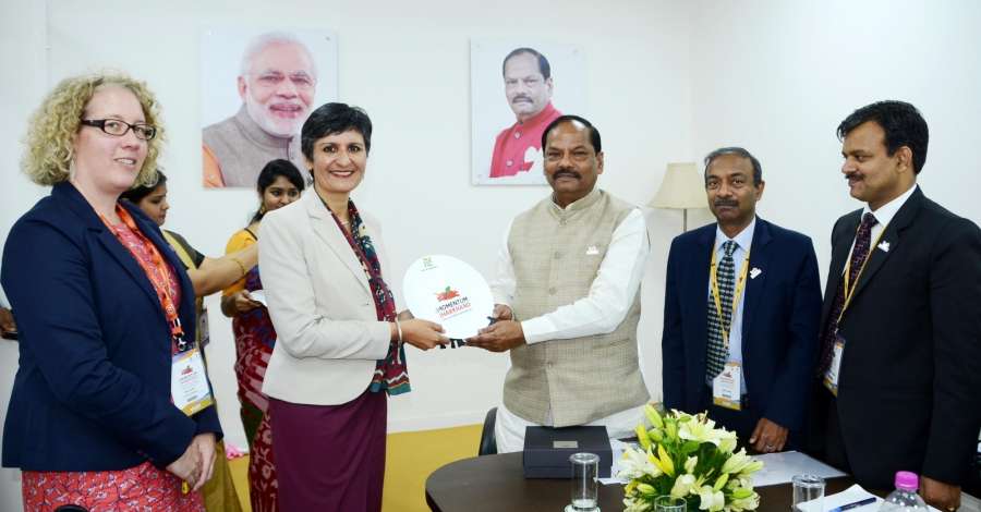 Ranchi: Australian High Commissioner to India Harinder Sidhu meets Jharkhand Chief Minister Raghubar Das on the sidelines of 'Momentum Jharkhand Global Investors Summit' in Ranchi on Feb 15, 2017. (Photo: IANS) by . 