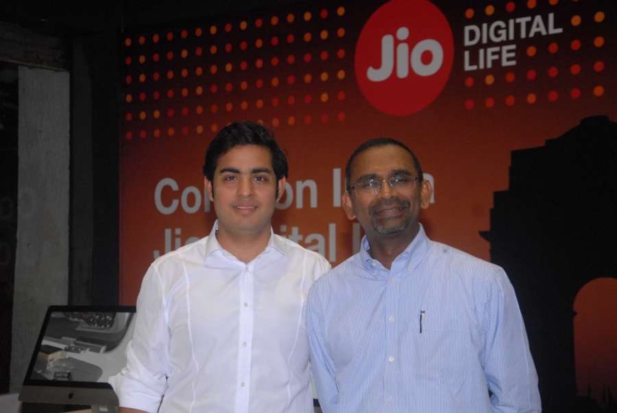 Mumbai: Industrialist Mukesh Ambani's son, Akash Ambani with Reliance Jio President Mathew Oommen at the launch of i-Phone 7 with Relience JIO subscription in Mumbai, on Oct 7, 2016. (Photo: IANS) by .