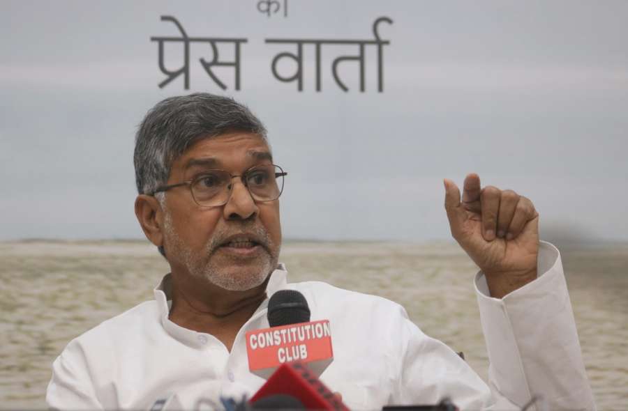 New Delhi: Nobel laureate and child rights activist Kailash Satyarthi addresses a press conference regarding impact of drought on children in rural areas in New Delhi, on May 3, 2016. (Photo: IANS) by . 