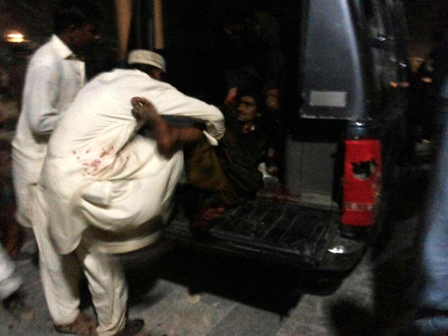 SEHWAN, Feb. 16, 2017 (Xinhua) -- Photo taken with mobile phone shows people transfer an injured man after a blast at a shrine in Sehwan town of Jamshoro, a district in southern Pakistan's Sindh province on Feb. 16, 2017. At least 50 people were killed and 200 others injured when a suicide blast hit a famous shrine in Pakistan's southern Sindh province on Thursday evening, the local media reported. (Xinhua/Stringer/ IANS) by .