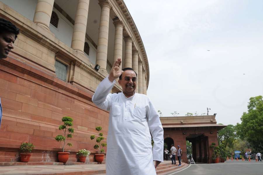 New Delhi: BJP leaders Subramanian Swamy at Parliament after BJP Parliamentary party meeting in New Delhi, on May 3, 2016. (Photo: IANS) by . 