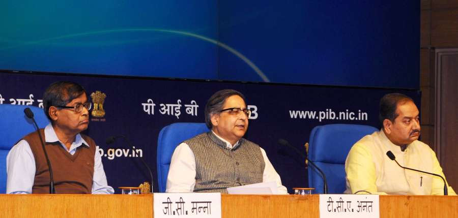 New Delhi: Chief Statistician of India and Secretary, Ministry of Statistics & Programme Implementation, Dr. TCA Anant addresses on the Second Advance Estimates of National Income, 2016-17 and Quarterly Estimates of Gross Domestic Product for the Third Quarter of 2016-17, in New Delhi on Feb 28, 2017. Also seen Principal Director General (M&C), Press Information Bureau, AP Frank Noronha. (Photo: IANS/PIB) by .