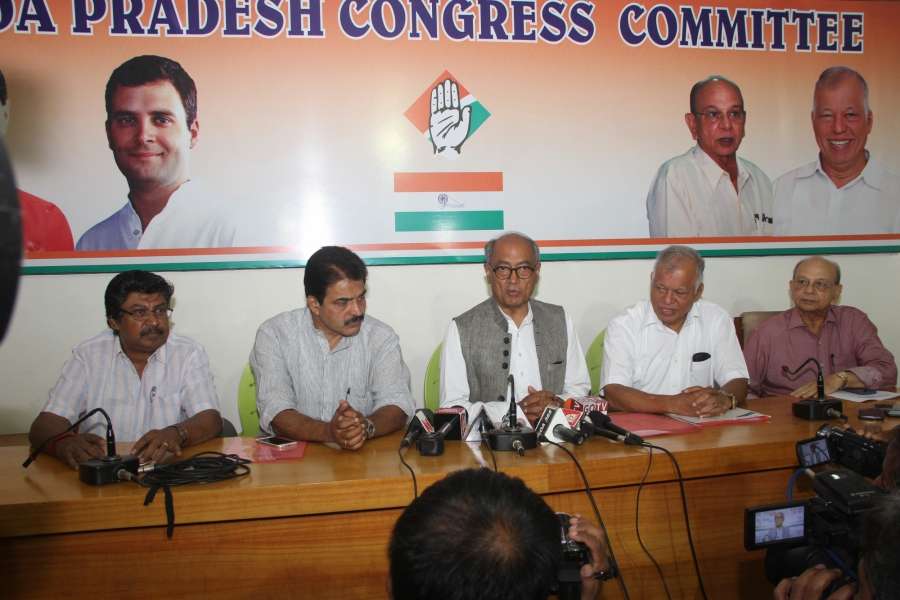 Panaji: Congress General Secretary Digvijay Singh with state Congress leaders briefing media at Congress House in Panaji on March 12, 2017. (Photo: IANS) by .