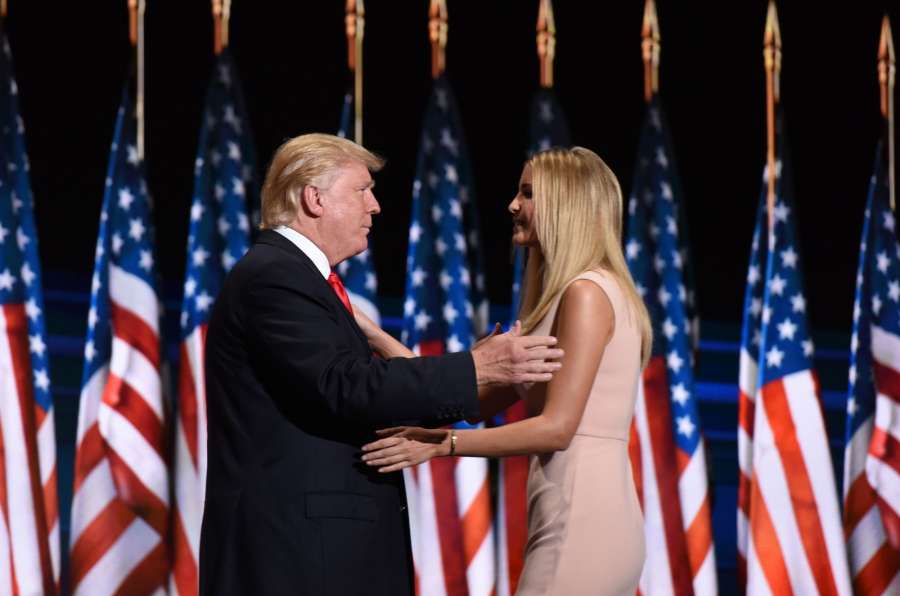 CLEVELAND, July 22, 2016 (Xinhua) -- Donald Trump along with his daughter Ivanka Trump on the stage on the last day of the Republican National Convention in Cleveland, Ohio, the United States, July 21, 2016. New York billionaire Donald Trump officially accepted the presidential nomination of the U.S. Republican Party Thursday night on the final day of the Republican National Convention. (Xinhua/Yin Bogu/IANS) by . 