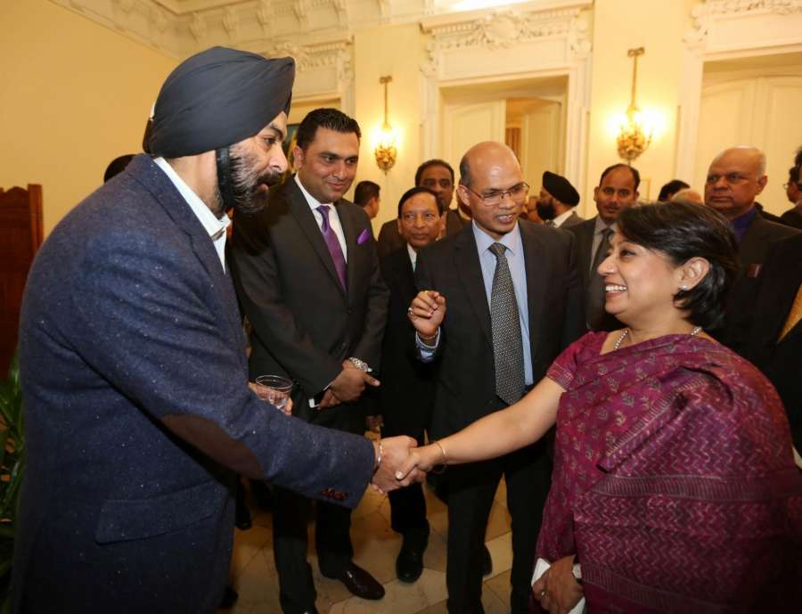 New York: Ambassador Hardeep Singh Puri, his wife, Ambassador Lakshmi Puri, Assistant Secretary-General, UN, with Ambassador Riva Ganguly Das, who assumed charge as the new Consul General, New York at a reception hosted by Indian Consulate in New York on March 13, 2016. (Photo: Mohammed Jaffer/IANS) by .