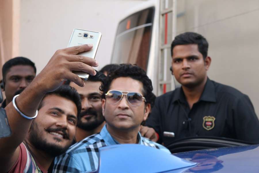 Mumbai: Former Indian cricket player Sachin Tendulkar arrives to cast his vote for the Brihanmumbai Municipal Corporation (BMC) election in Mumbai on Feb 21, 2017. (Photo: IANS) by . 