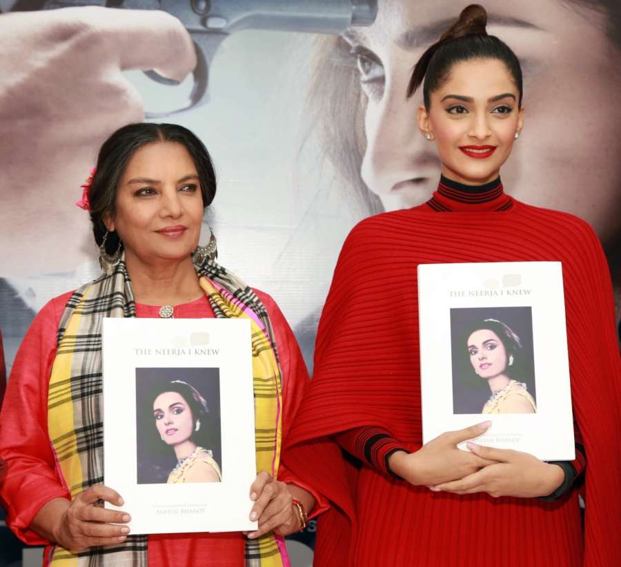 New Delhi: Actresses Sonam Kapoor and Shabana Azmi during the launch of book "The Neerja I Knew", in New Delhi on Feb 15, 2016. (Photo: Amlan Paliwal/IANS) by . 