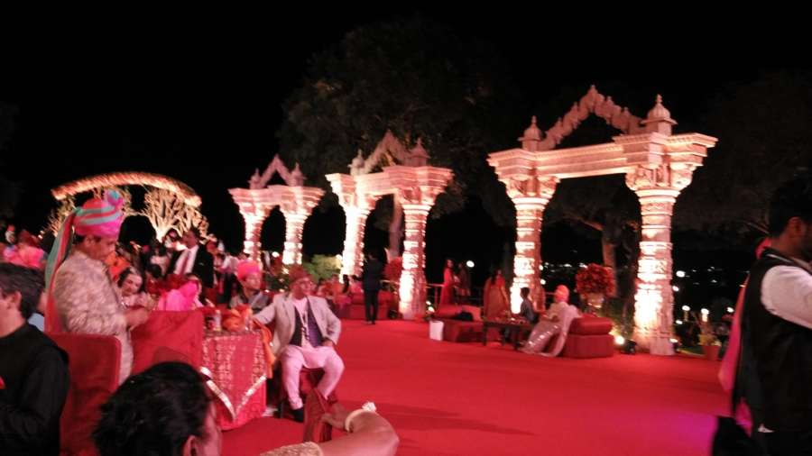 Udaipur: The venue of wedding of Nepalese businessman and industrialist Binod Chaudhary's son Varun and jeweller Rajkumar Tongya's daughter Anushree in Udaipur, Rajasthan on April 28, 2017. Sri Lankan Prime Minister Ranil Wickremesinghe, superstar Salman Khan, ace fashion designer J.J. Valaya, filmmaker Muzaffar Ali were among the prominent personalities who attended the wedding. (Photo: IANS) by . 
