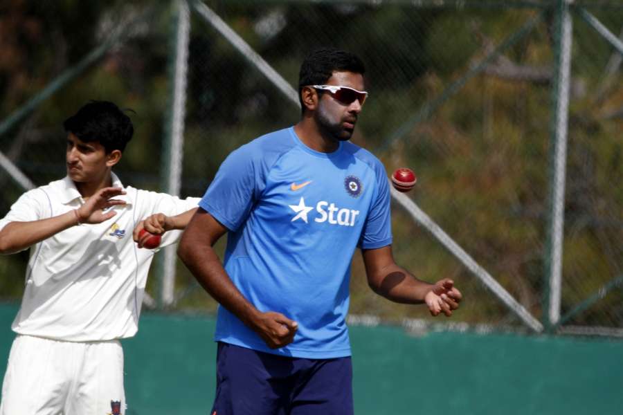 Dharamsala: R Ashwin of India during a practice session at Himachal Pradesh Cricket Association Stadium in Dharamsala on March 23, 2017. (Photo: IANS) by . 