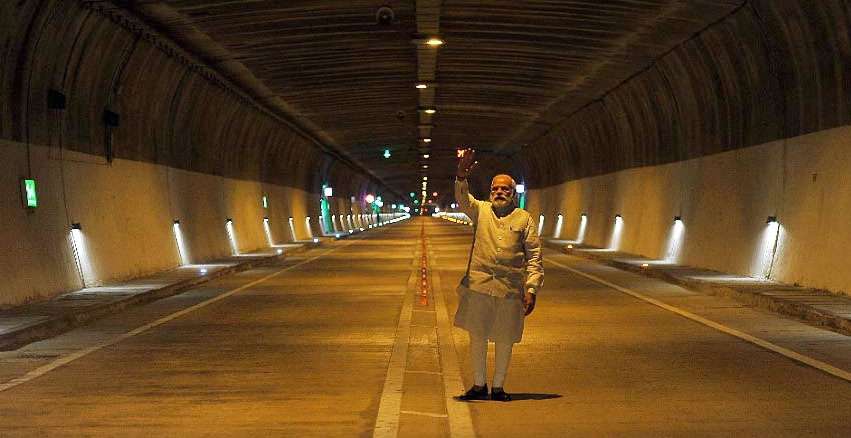 Udhampur: Prime Minister Narendra Modi visits Chenani-Nashri Tunnel, in Jammu Kashmir on April 2, 2017. (Photo: IANS/PIB) by . 