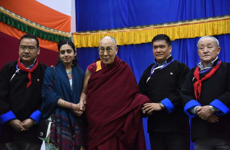 Bomdila: Tibetan spiritual leader Dalai Lama with Arunachal Pradesh Chief Minister Pema Khandu during an interactive session in Bomdila, Arunachal Pradesh on April 5, 2017. (Photo: IANS) by . 