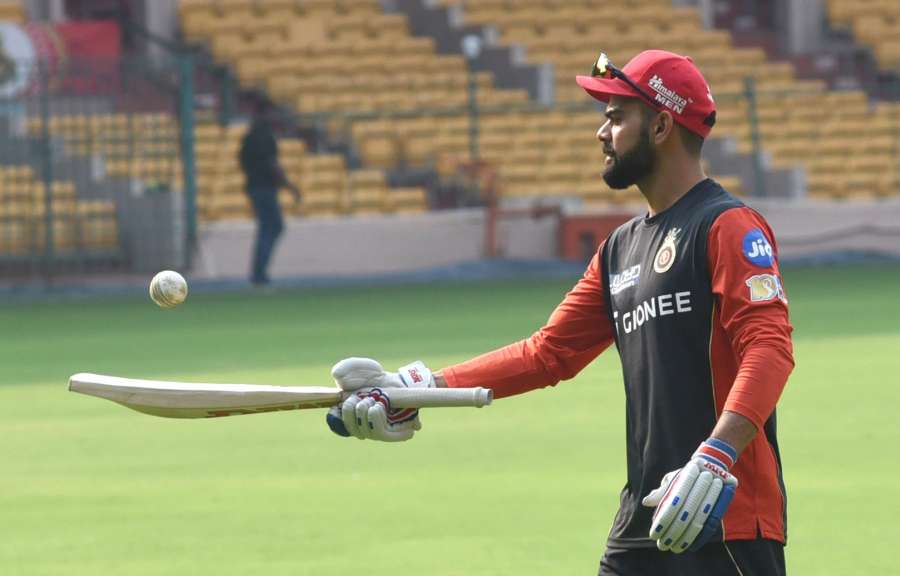 Bengaluru: Virat Kohli of Royal Challengers Bangalore during practice session ahead of IPL 2017 at M. Chinnaswamy Stadium in Bengaluru on April 3, 2017. (Photo: IANS) by .