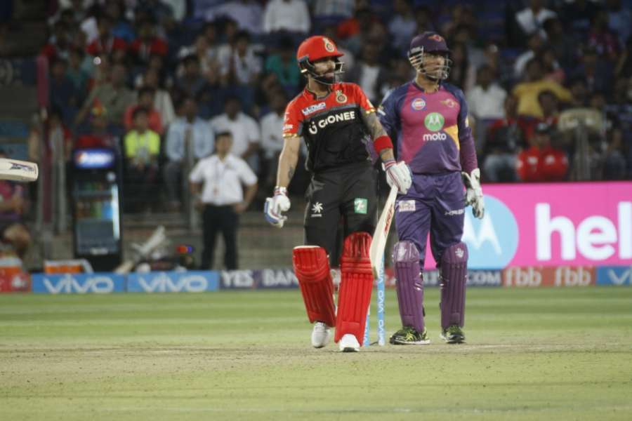 Pune: Royal Challengers Bangalore captain Virat Kohli in action during an IPL 2017 match between Rising Pune Supergiant and Royal Challengers Bangalore at Maharashtra Cricket Association Stadium in Pune on April 29, 2017. (Photo: IANS) by . 