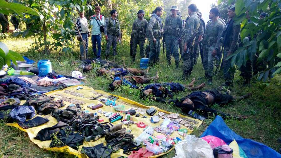 Latehar: Central Reserve Police Force personnel who killed six Maoists in a gun battle in Latehar district of Jharkhand on Nov 23, 2016. (Photo: IANS) by . 