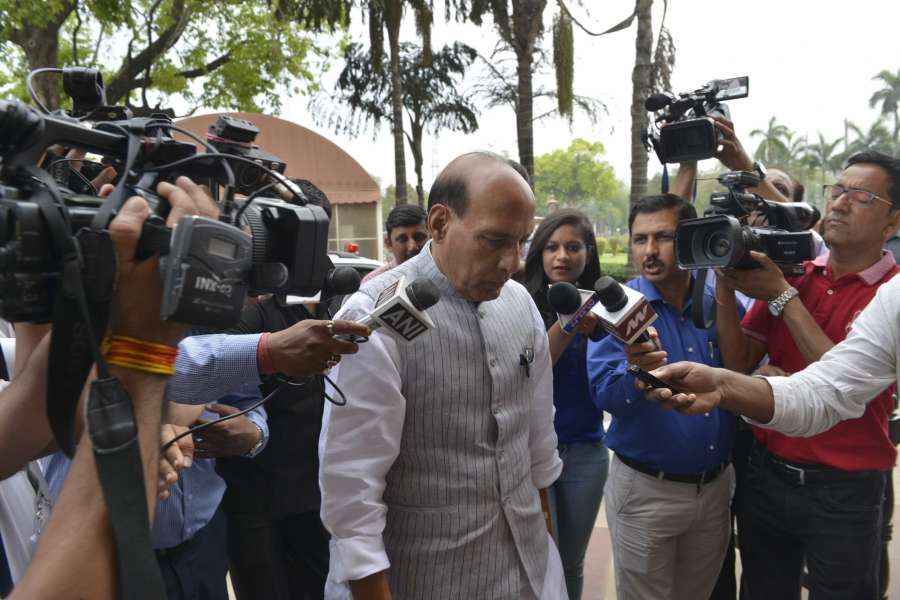 New Delhi: Union Home Minister Rajnath Singh at Parliament on March 31, 2017. (Photo: IANS) by . 