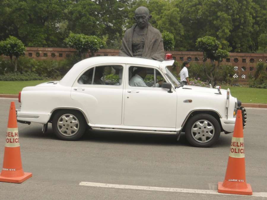 New Delhi: A car fitted with a red beacon atop of it runs in New Delhi on April 19, 2017. In an effort to do away with VIP culture in India, the government has announced official vehicles of dignitaries across the country -- including the President, the Prime Minister and Union ministers -- would not flaunt red beacons from May 1. (Photo: IANS) by . 