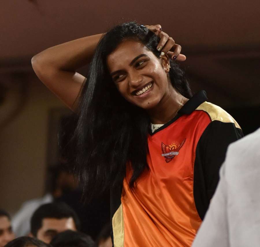 Hyderabad: Indian shuttler PV Sindhu during an IPL 2017 match between Sunrisers Hyderabad and Delhi Daredevils at Rajiv Gandhi International Stadium in Hyderabad on April 19, 2017. (Photo: IANS) by .
