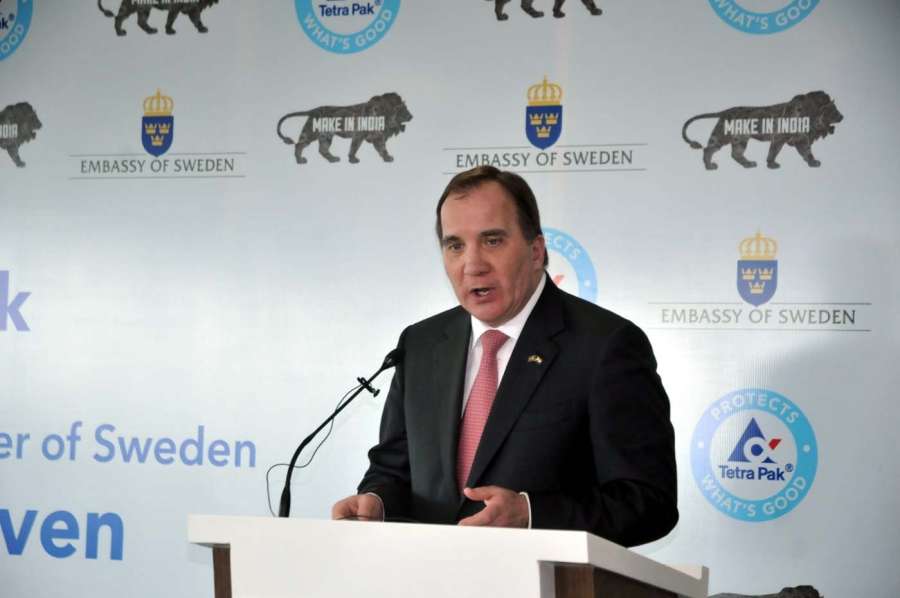 Pune: Sweden Prime Minister Stefan Lofven addresses during a programme in Pune on Feb 14, 2016. (Photo: IANS) by . 