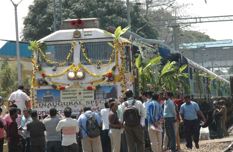 Bengaluru: Train runs on newly inaugurated railway line between Chikkabanavara and Hassan in Bengaluru, on March 26, 2017. (Photo: IANS) by . 