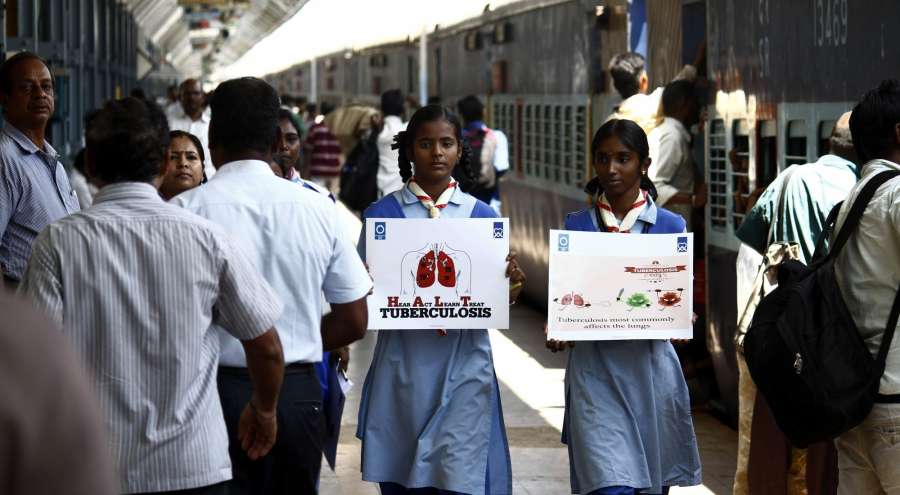 Chennai: School students participate during a programme to raise awareness on tuberculosis on World TB Day at Chennai Railway Station on March 24, 2017. (Photo: IANS) by . 