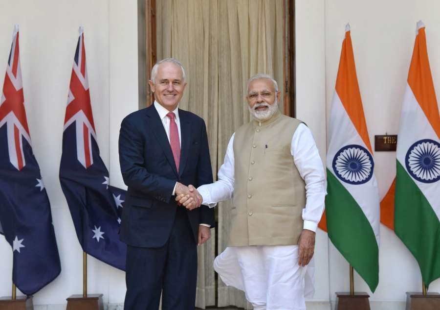 New Delhi: Prime Minister Narendra Modi during a meeting with Australian Prime Minister Malcolm Turnbull, at Hyderabad House, in New Delhi on April 10, 2017. (Photo: IANS/PIB) by . 