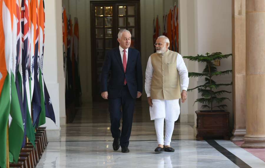 New Delhi: Prime Minister Narendra Modi during a meeting with Australian Prime Minister Malcolm Turnbull, at Hyderabad House, in New Delhi on April 10, 2017. (Photo: IANS/PIB) by .