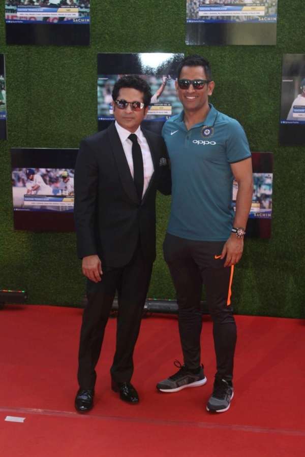 Mumbai: Former Indian cricketer Sachin Tendulkar and with player MS Dhoni during the special screening of film A Billion Dreams in Mumbai, on May 23, 2017.(Photo: IANS) by . 