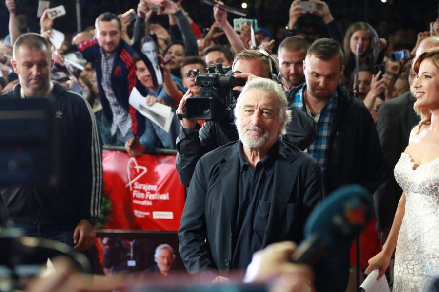 SARAJEVO, Aug. 13, 2016 (Xinhua) -- U.S. actor Robert De Niro (C) arrives for the opening ceremony of the 22nd Sarajevo Film Festival held in Sarajevo, Bosnia and Herzegovina, Aug. 12, 2016. A total of 222 films from 61 countries and regions around the world will be shown to audiences during the festival, which will be closed on Aug. 20.(Xinhua/Haris Memija/IANS) by .